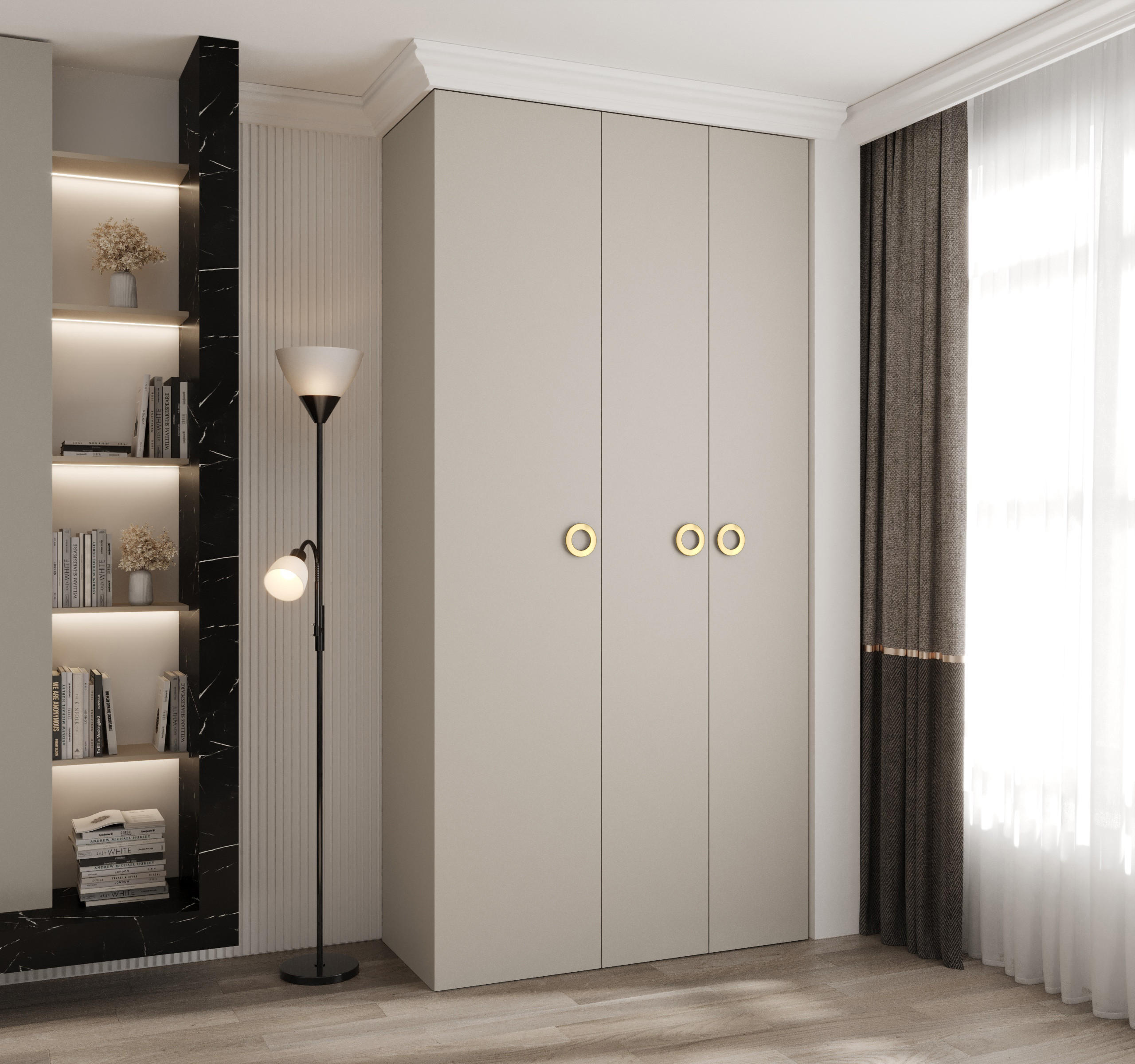 DREHTÜRENSCHRANK 245,5/120/40 3-türig - Kaschmir/Goldfarben, Holz/Metall (120/245.5/40cm) - Abiks Möbel