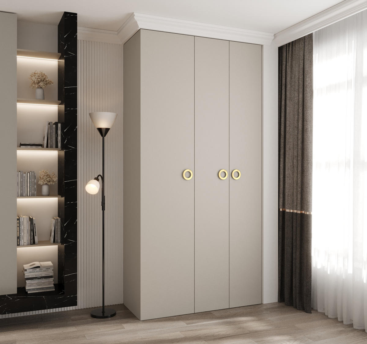 DREHTÜRENSCHRANK 245,5/120/40 3-türig - Kaschmir/Goldfarben, Holz/Metall (120/245.5/40cm) - Abiks Möbel