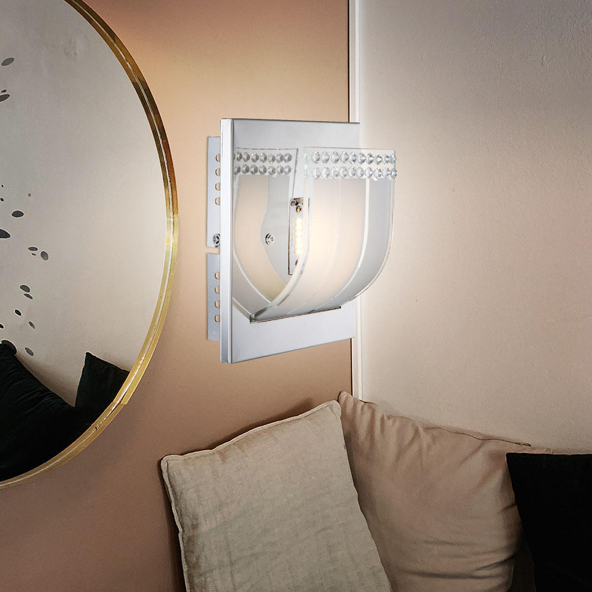 LED WANDLEUCHTE Metall Kristalloptik Silber 2er Set - Silberfarben, Glas (16/9/14cm) - Globo Lighting