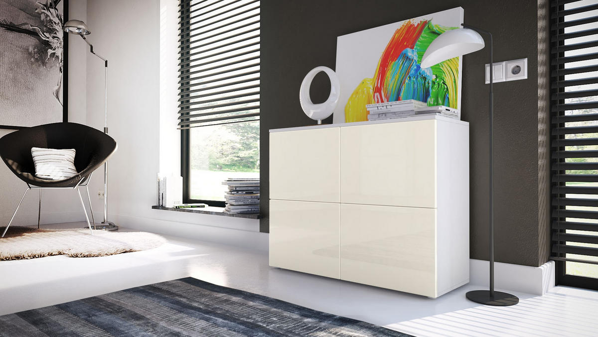 KOMMODE Rova Creme Hochglanz / Creme Hochglanz - Creme, Holzwerkstoff (92/72/35cm) - Vladon