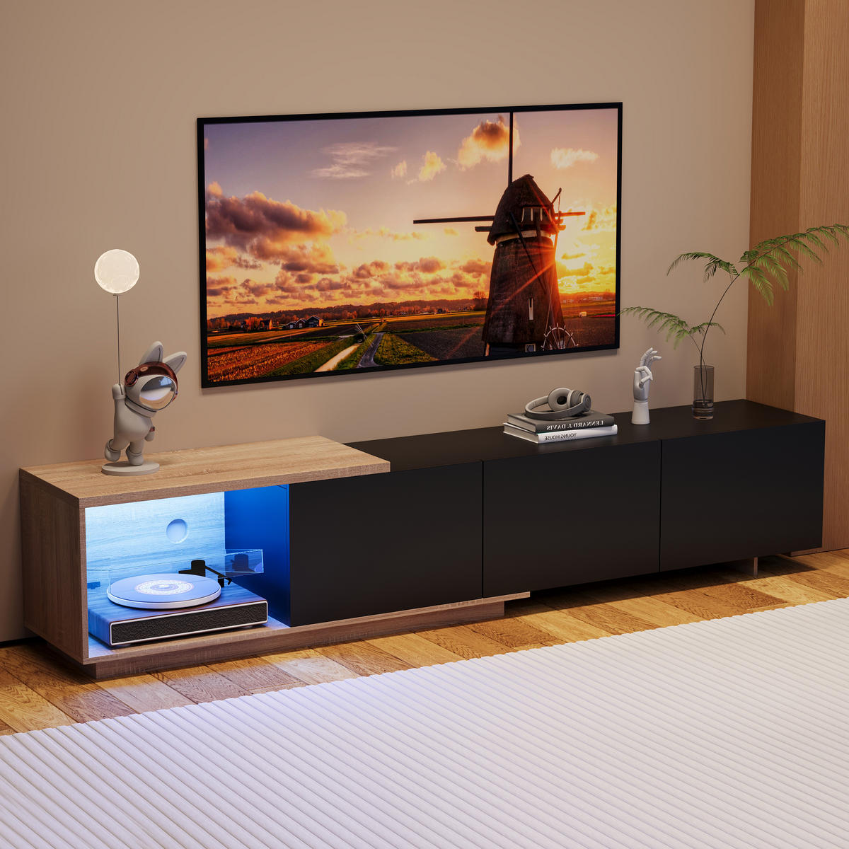 TV-LOWBOARD Schwarz 240x38x44 cm mit LED-Beleuchtung, 3 Schubladen - Schwarz, Holz (38/44/240cm) - PARAFTA HOME