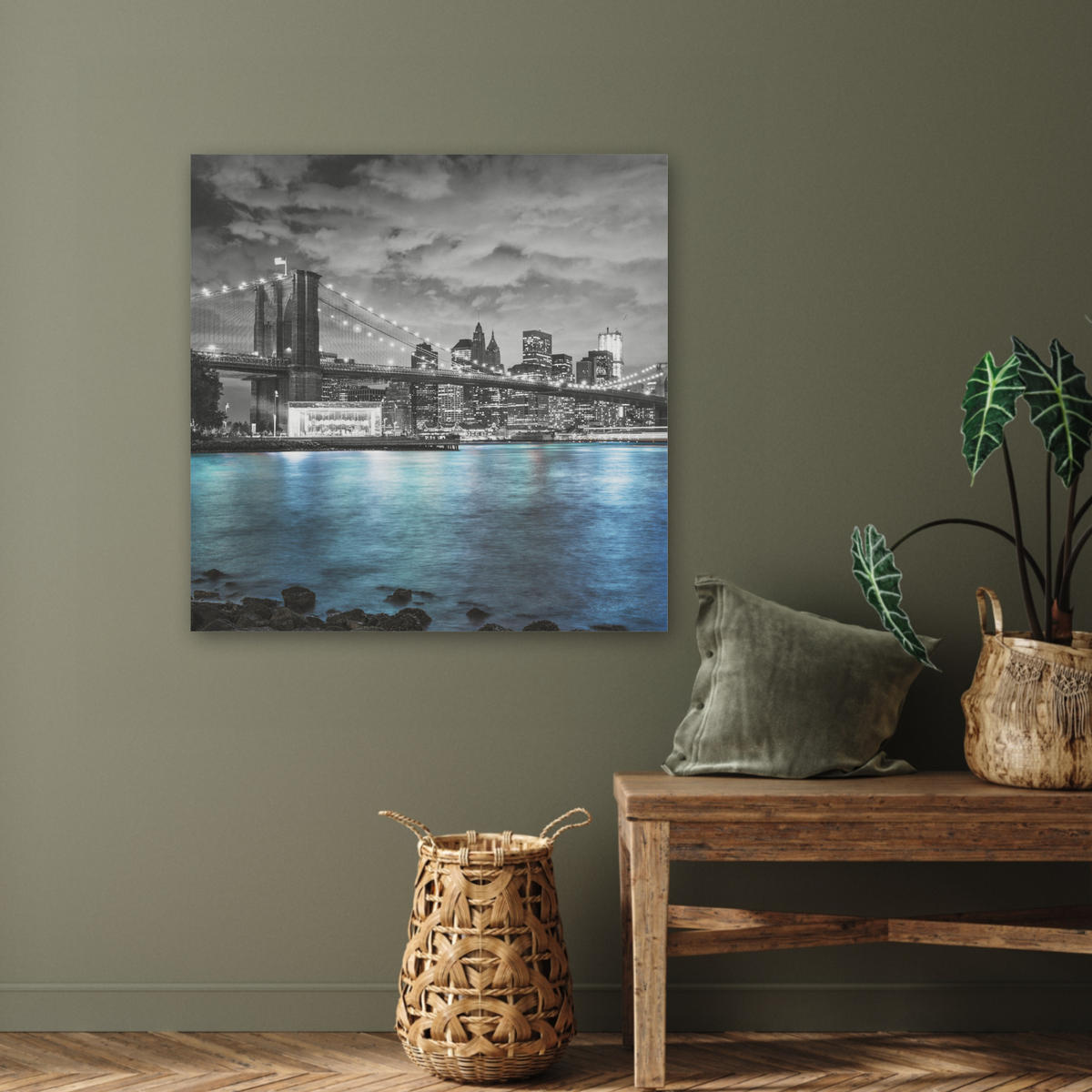 AKUSTIKBILD New York - Skyline - Stadt - Blau Akustikpaneele 80x80 cm - Blaugrau, Kunststoff (80/80/0.9cm) - MuchoWow