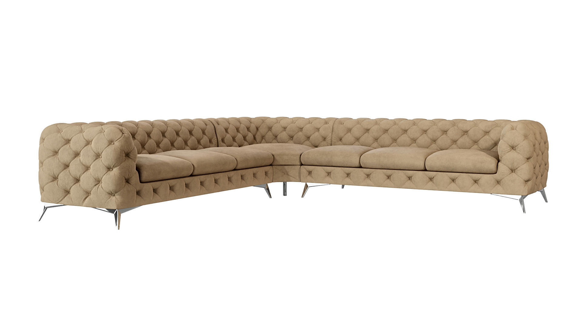 ECKSOFA Chesterfield Laura Beige Samt - Beige/Silberfarben, Holz/Textil (323/323cm) - S-Style Möbel