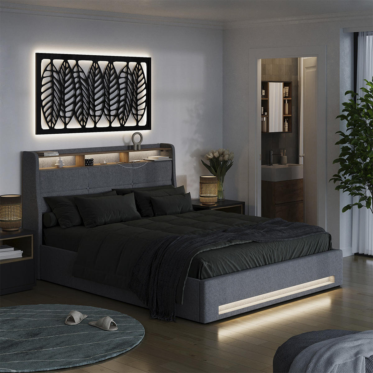 ČALOUNĚNÁ POSTEL Christin Šedá/dubová - šedá, kompozitní dřevo - VitaliSpa