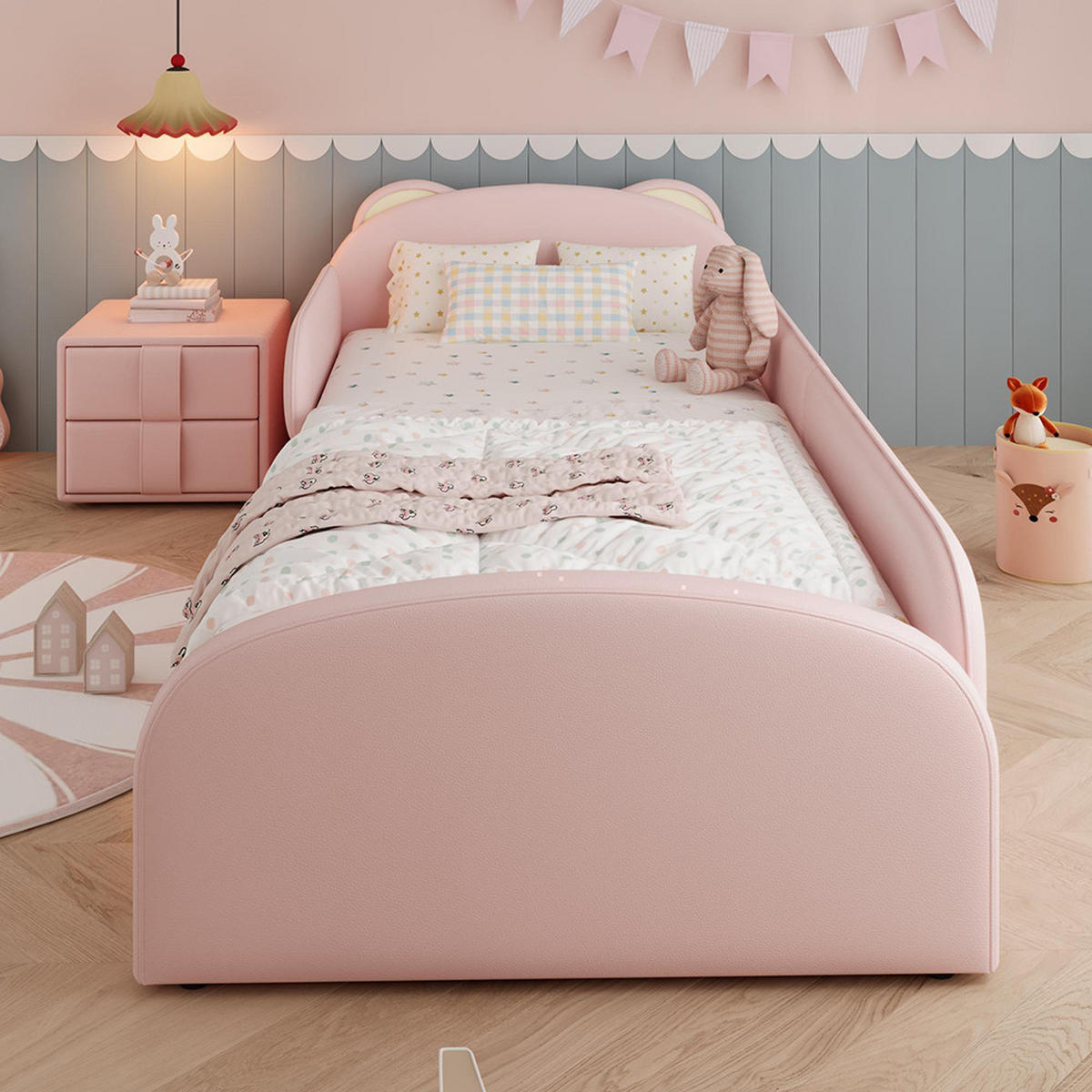 DJECJA POSTELJA 90x200 cm s noćnim ormarićem u ružičastoj boji - pink, koža (93/211cm) - KOMHTOM
