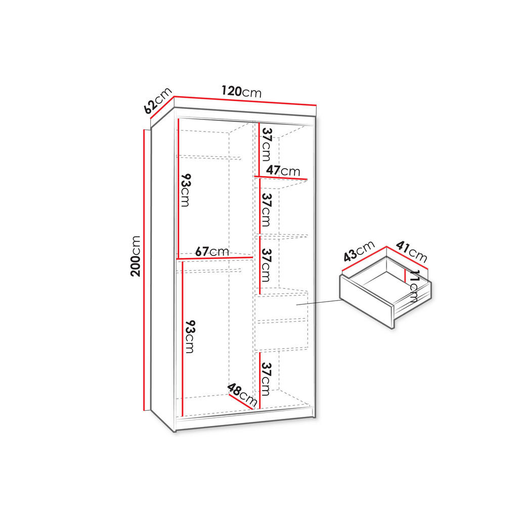 Thumbnail - Mirjan24 Schwebetürenschrank, Schwarz, Kunststoff, 2 Schubladen, Rechteckig, 120x200x62 cm, Schlafzimmer, Kleiderschränk...