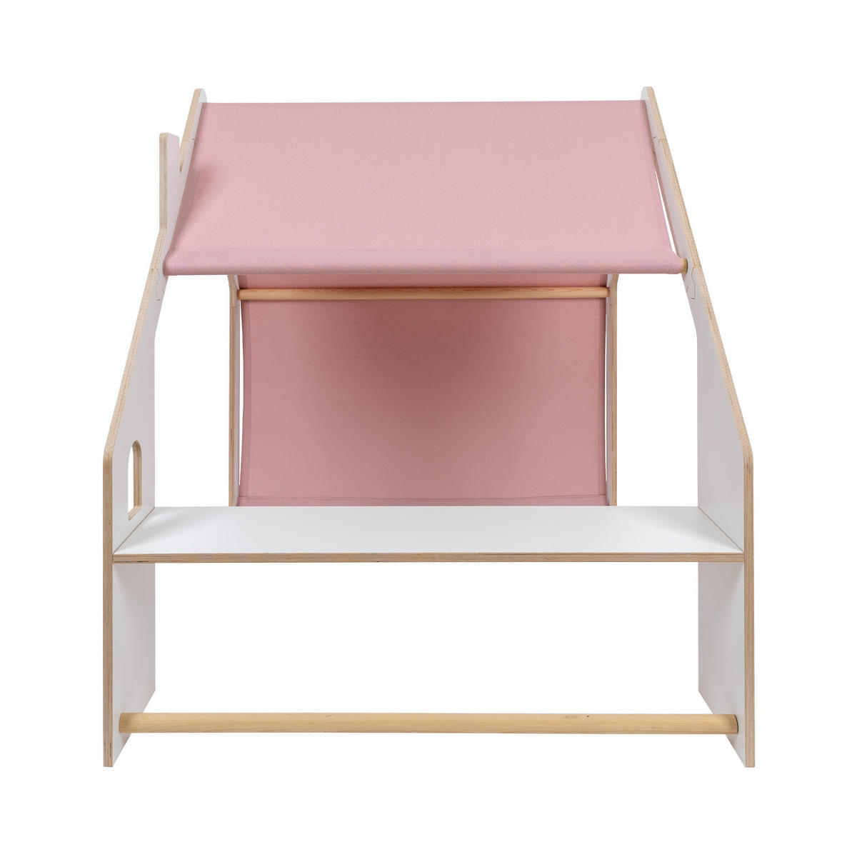 HOLZHÄUSCHEN Für Kinder mit Rosa Dach, Zarter Stoff, Spielhaus, Weiß - Pink/Weiß, Holz (110/112/98cm) - MeowBaby