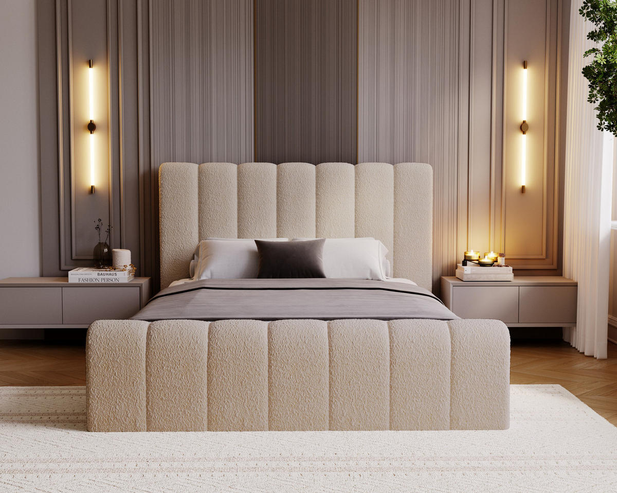 POLSTERBETT 140x200 Valetta mit Bettkasten, Bouclé Beige - Beige, Holz/Textil (140/200cm) - Emporius