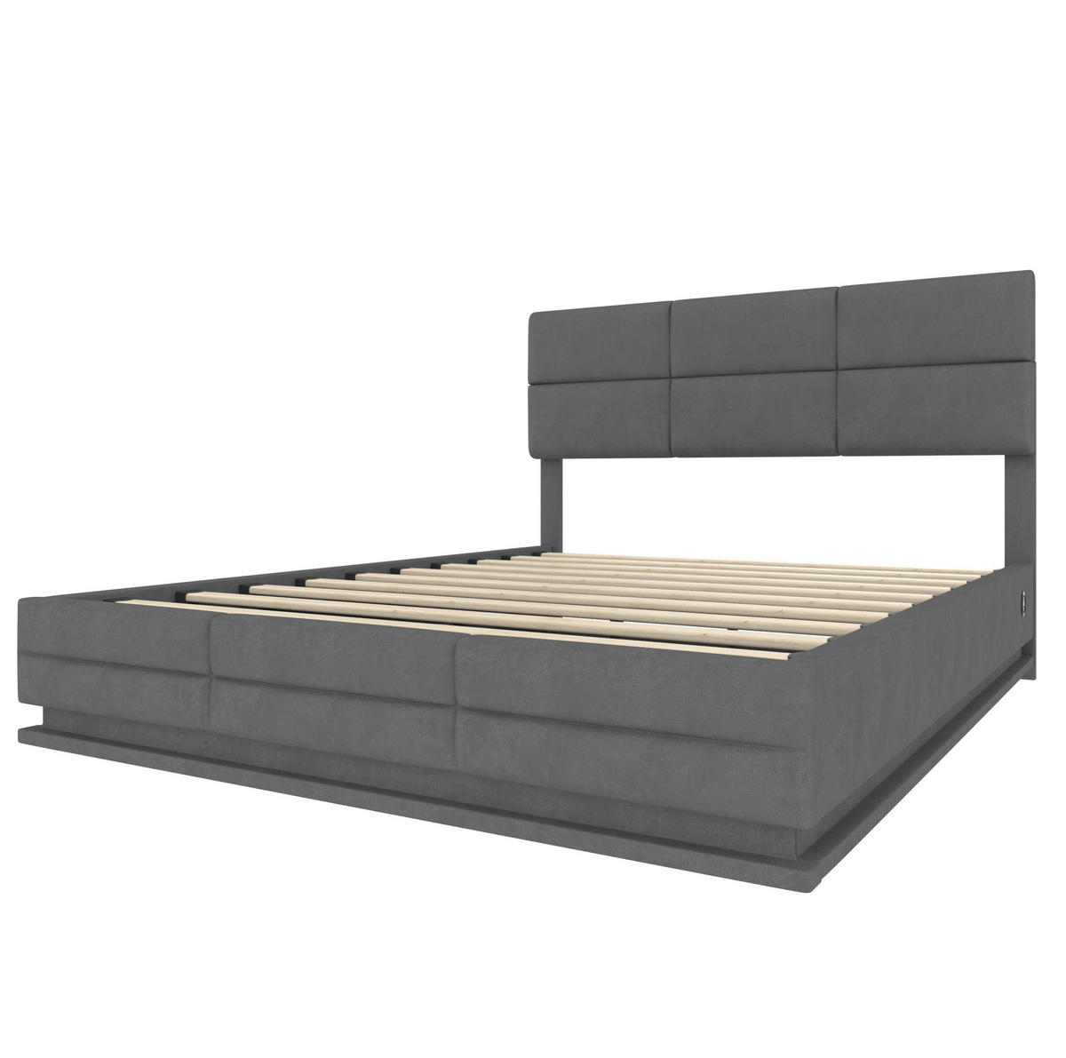 BETT mit Stauraum 180x200 cm Samt Grau mit LED und USB - Dunkelgrau, Metall (180/200cm) - Meubliv