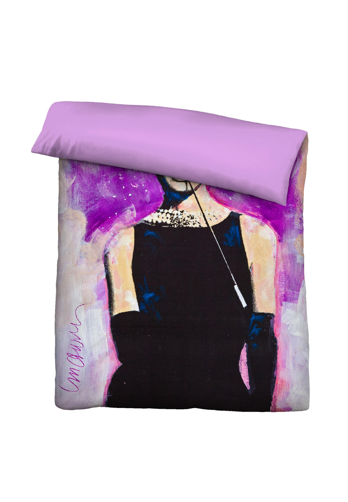 BETTWÄSCHE-GARNITUR Mikrofaser Audrey Hepburn viola, 155x220 cm + 80x80 cm - Violett, Textil (155/220cm) - SID Maurer