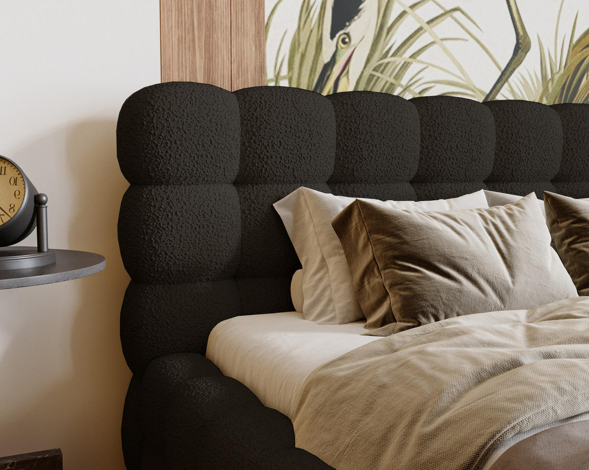 POLSTERBETT 140x200 cm Parlas Bis, Bettkasten, Lattenrost, Boucle, Schwarz - Schwarz, Holz/Textil (140/200cm) - Emporius