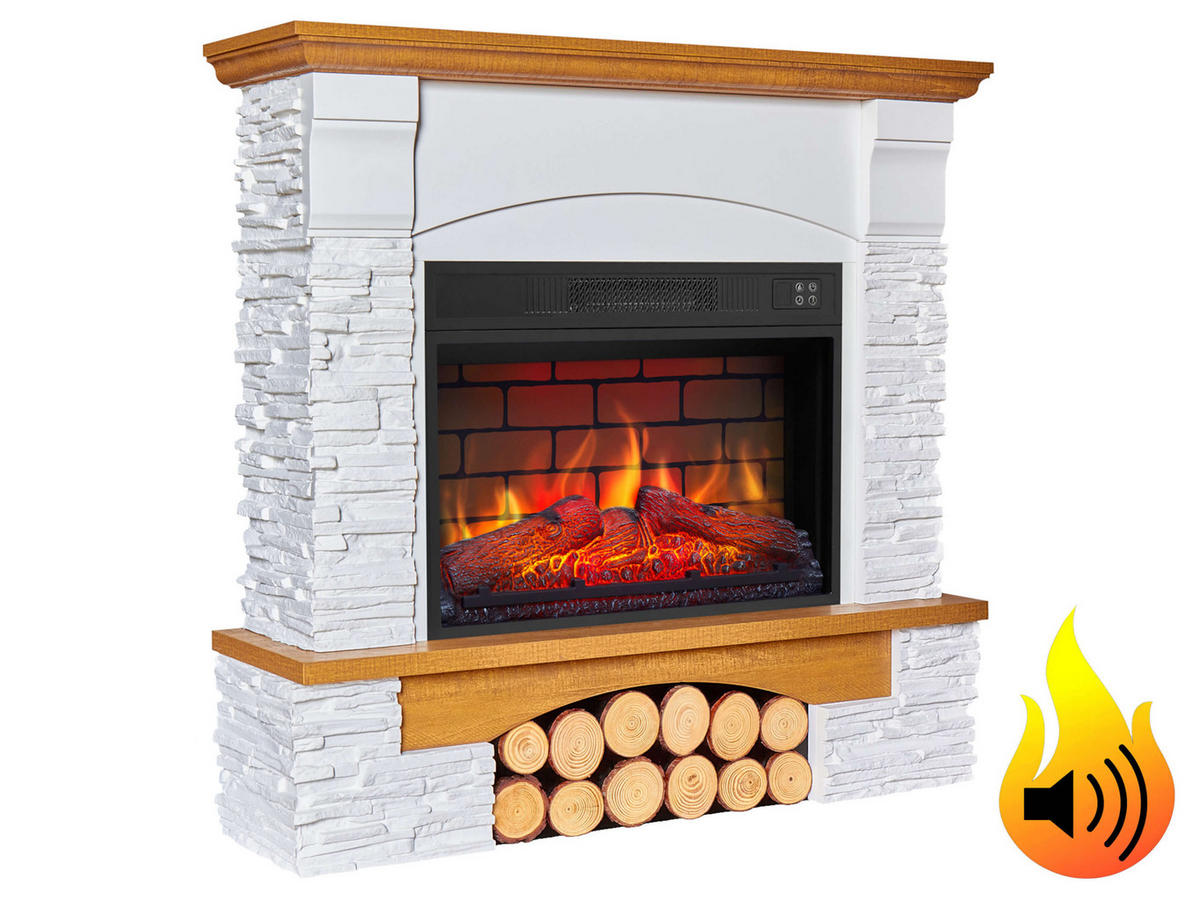 ELEKTROKAMIN Roxwell AF23BS – Eiche, freistehend, MDF-Verkleidung, 3D-Flammeneffekt, LED-Beleuchtung, Heizfunktion - Weiß, Glas/Holzwerkstoff (96/95/29cm) - ArtiFlame