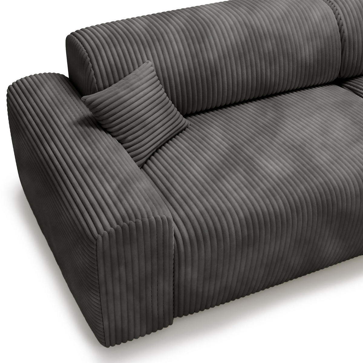 ECKSOFA mit Longchair - Cord - Schwarz/Grau, Kunststoff/Textil (284/178cm) - home24