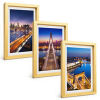 BILDER SET 3er Set - 20x30 cm Goldrahmen - Städte bei Nacht, Brücken, Flüsse - Goldfarben, Kunststoff (20/30cm) - TULUP