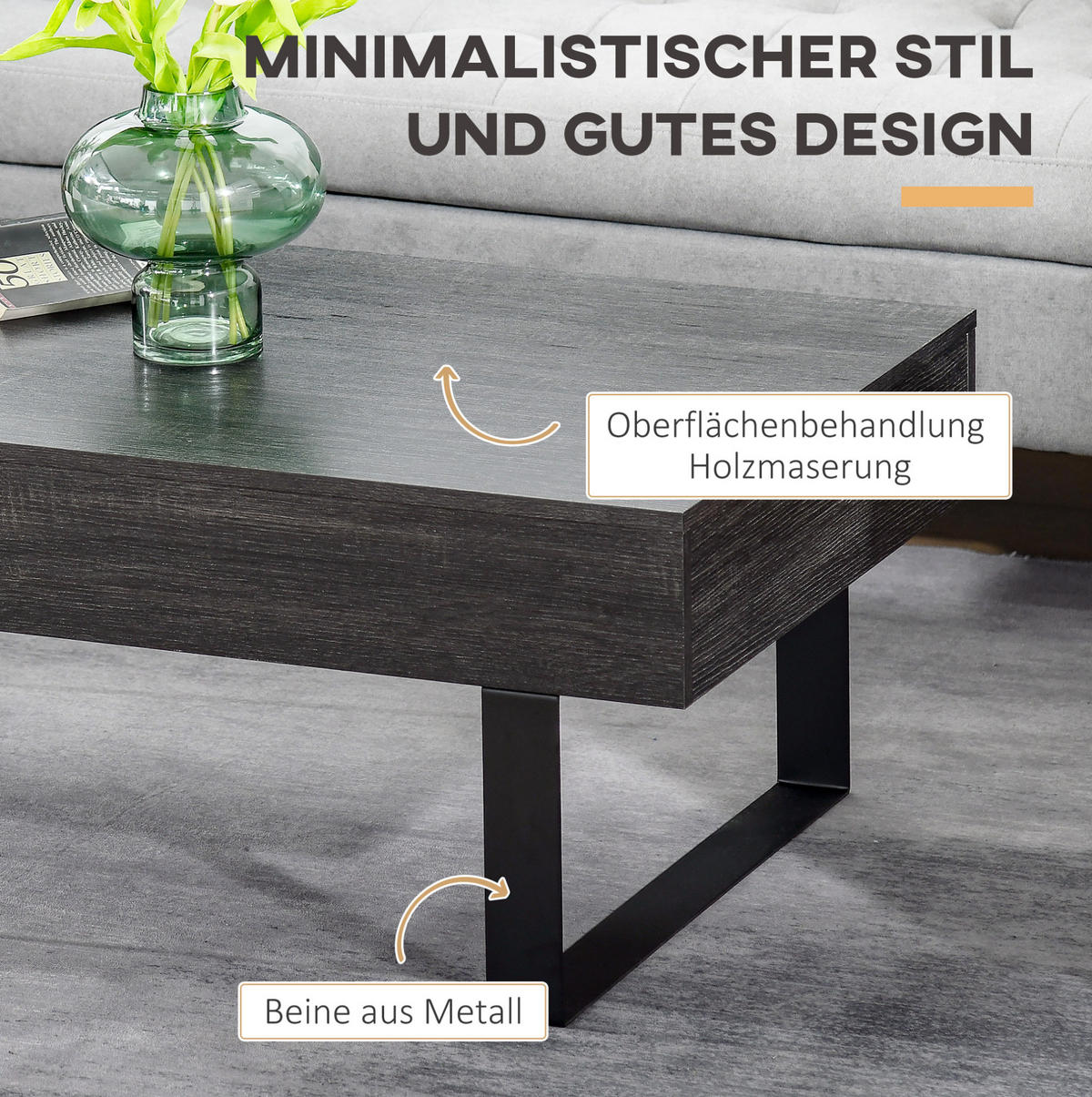 COUCHTISCH 110/60/40 cm mit Schublade und Regal in Dunkelgrau - Grau, Holzwerkstoff (110/60/40cm) - Flora Grace
