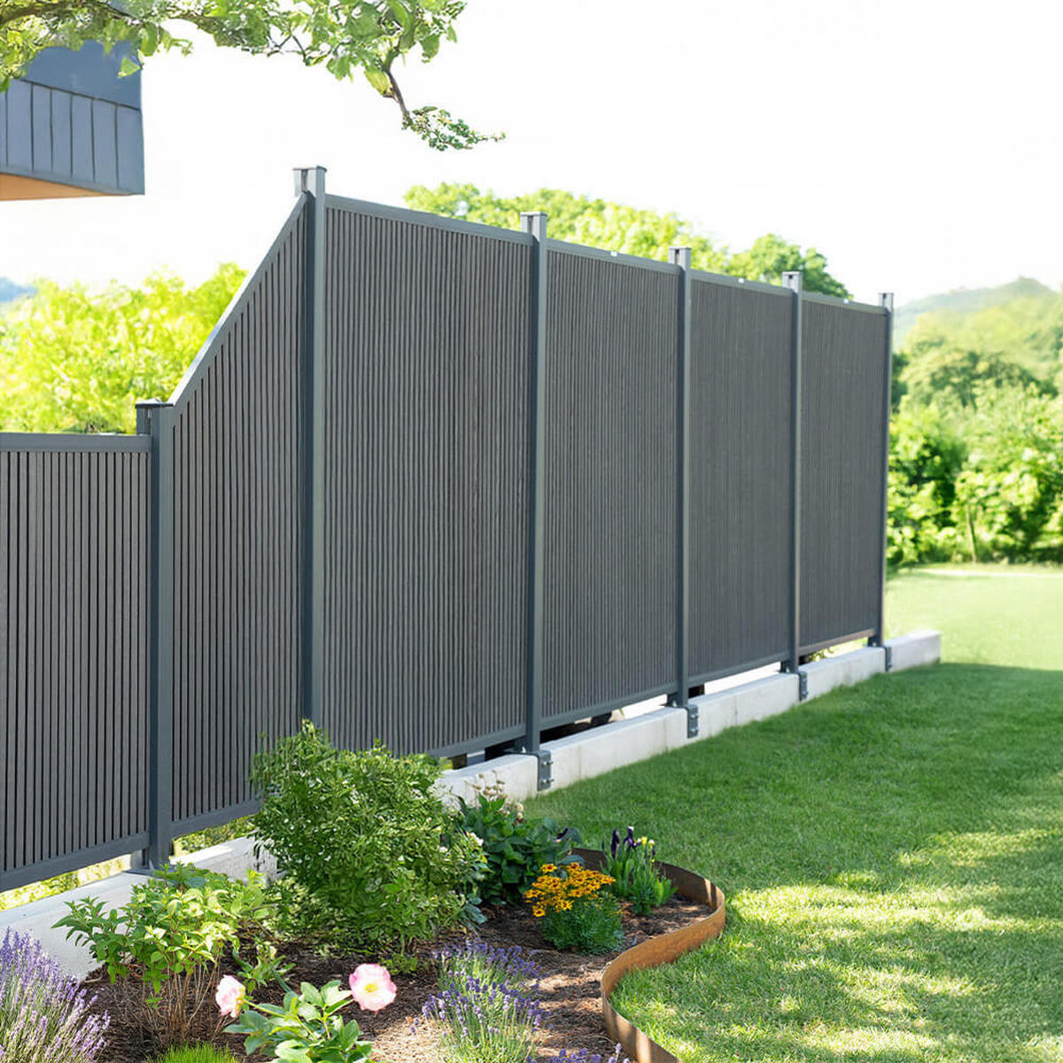 WPC Sichtschutzzaun CALLADO PREMIUM 1 x Element + 2 x Pfosten - Höhe: 185 cm - Anthrazit, Kunststoff (180/185cm) - Home Deluxe