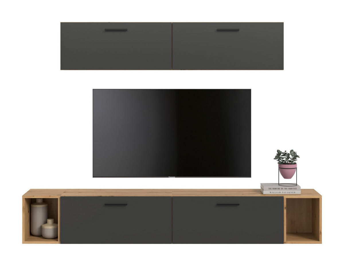 WOHNWAND The One Basalt grau 202/34/184 cm - Braun, Holzwerkstoff (202/184/34cm) - Xonox