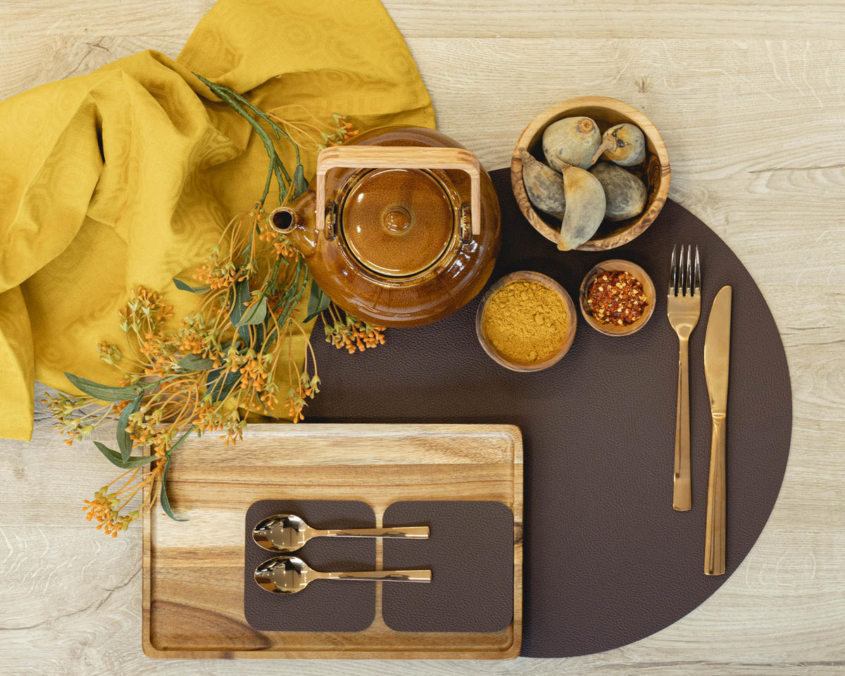 UNTERSETZER - Veganes Leder - Braun / Sand - doppelseitig - 10 x 10 cm - 6 Stück - Braun, Kunststoff (10/10cm) - Cookinglife