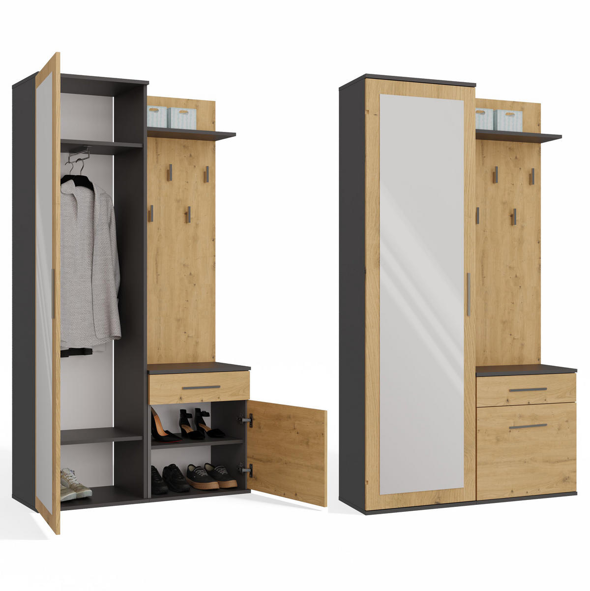 ŠATNÍK moderní se zrcadlem Duo antracit, Artisan 100/180/35 - antracitová, kompozitní dřevo (100/180/35cm) - RAUMHIRSCH FURNITURE