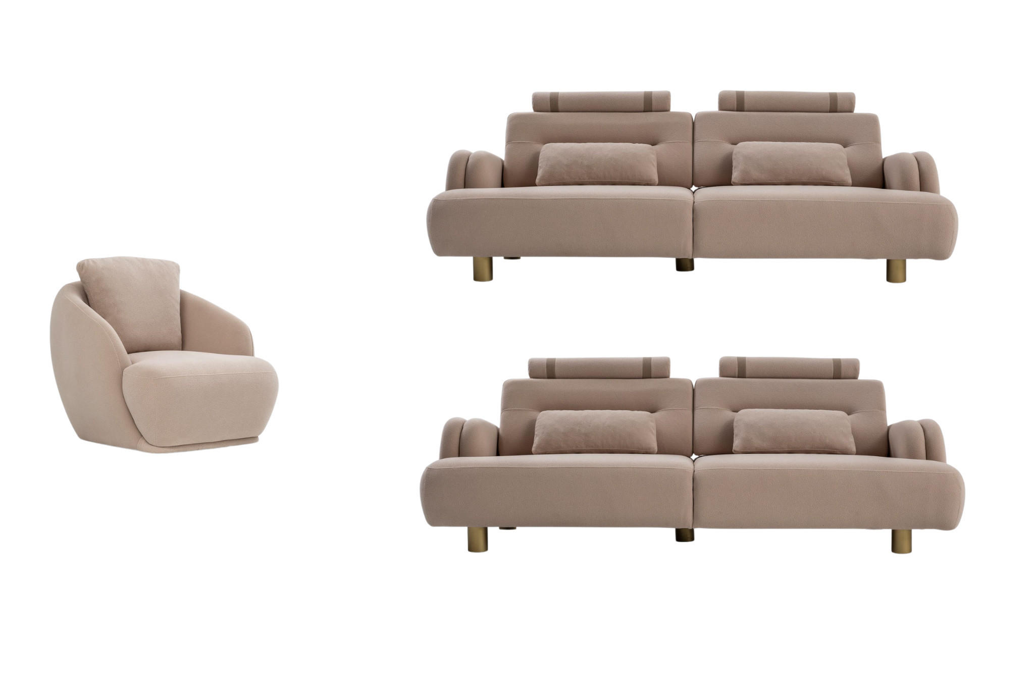 SITZGARNITUR Sandy Stellvariante:3+3+1 - Beige, Holz/Textil (230/90/100cm) - Villa Möbel