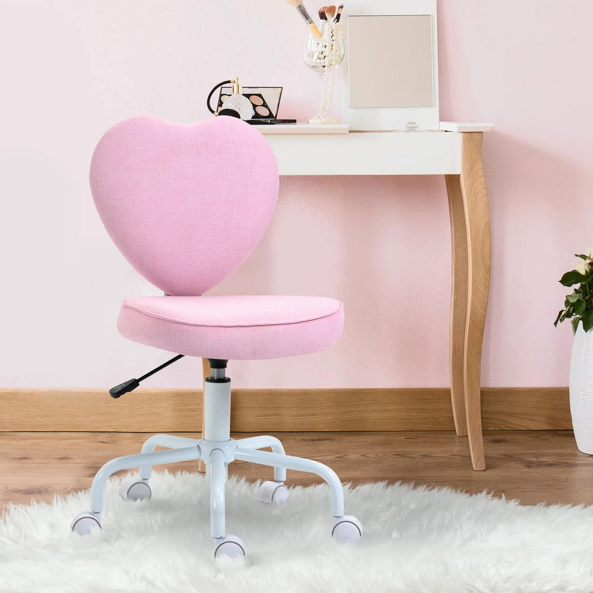 DREHSTUHL Rosa, Herzform, Leinen, ergonomisch - Pink, Metall (50/89/40cm) - SHOPENTRA