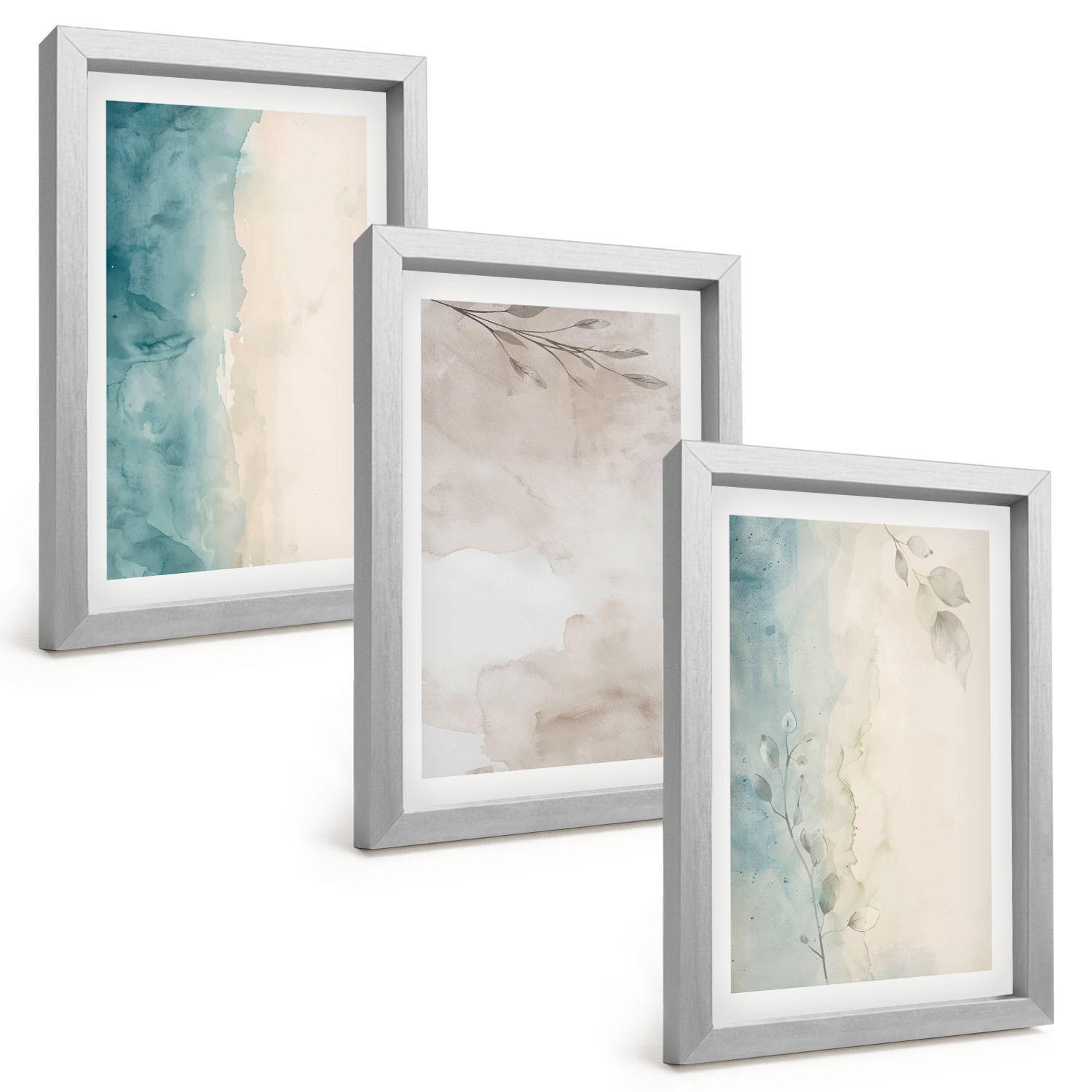 BILDER SET 3er Set - 20x30 cm Silberner Rahmen - Feine Aquarelltexturen - Silberfarben, Kunststoff (20/30cm) - TULUP