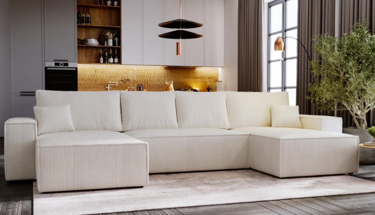 ECKSOFA Beige AGA Sztruksowy Typ U - Beige, Textil (370/181cm) - Sepro Meble