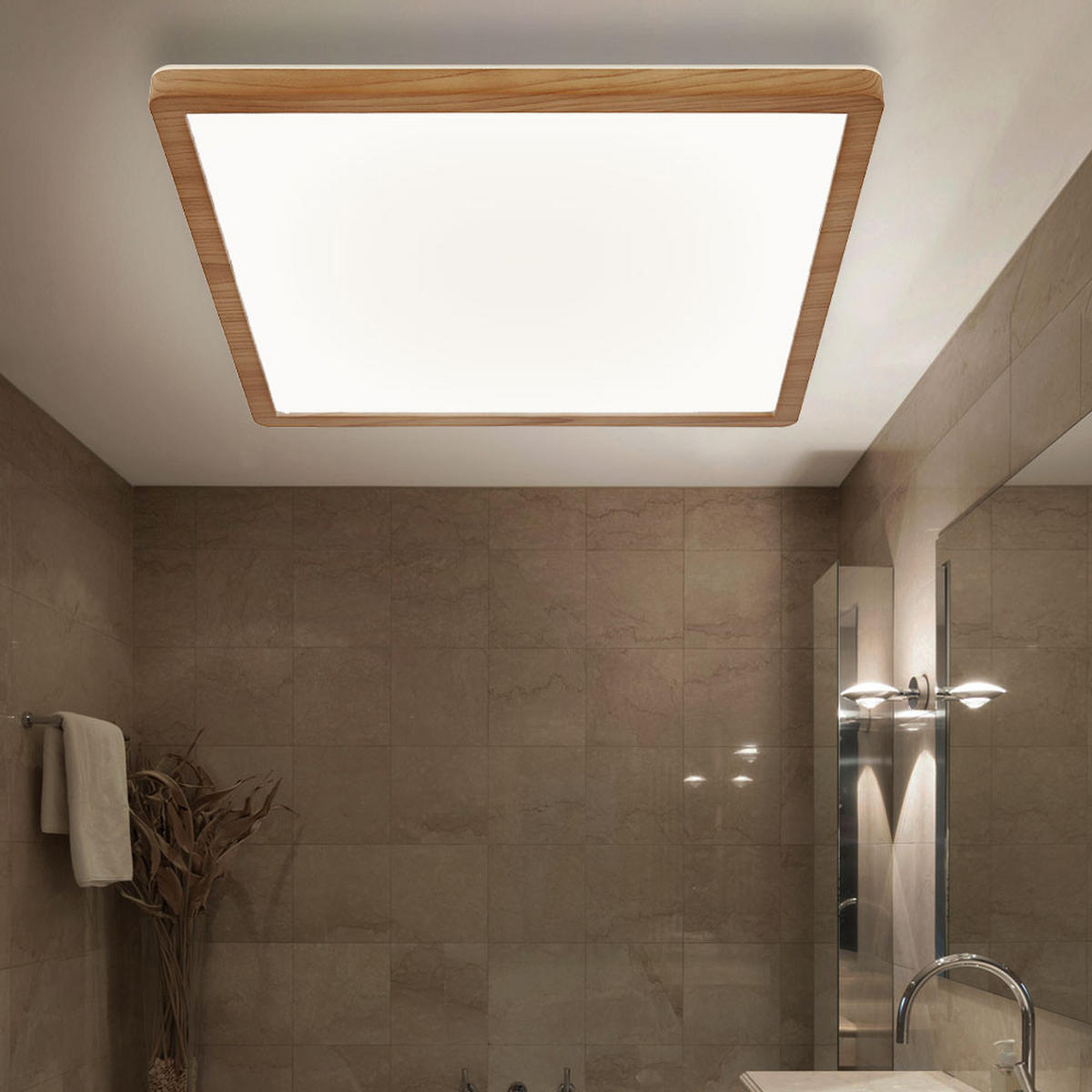 LED DECKENLEUCHTE SAPANA Holzoptik Braun - Braun, Kunststoff (42/42/2.5cm) - Globo Lighting