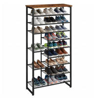 SCHUHREGAL Vintagebraun Metall MDF 10 Ebenen 172,5 cm - Schwarz, Holzwerkstoff/Metall (75/172.5/30cm) - Relaxdays