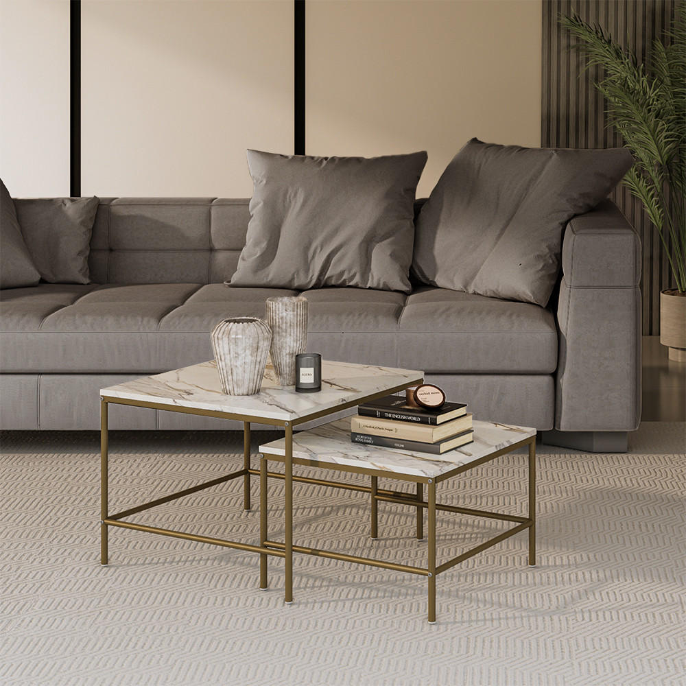 COUCHTISCH-SET Ramio Weiß/Gold 60 x 60 cm 2 Teile - Goldfarben/Weiß, Holzwerkstoff (60/60/45cm) - Vicco