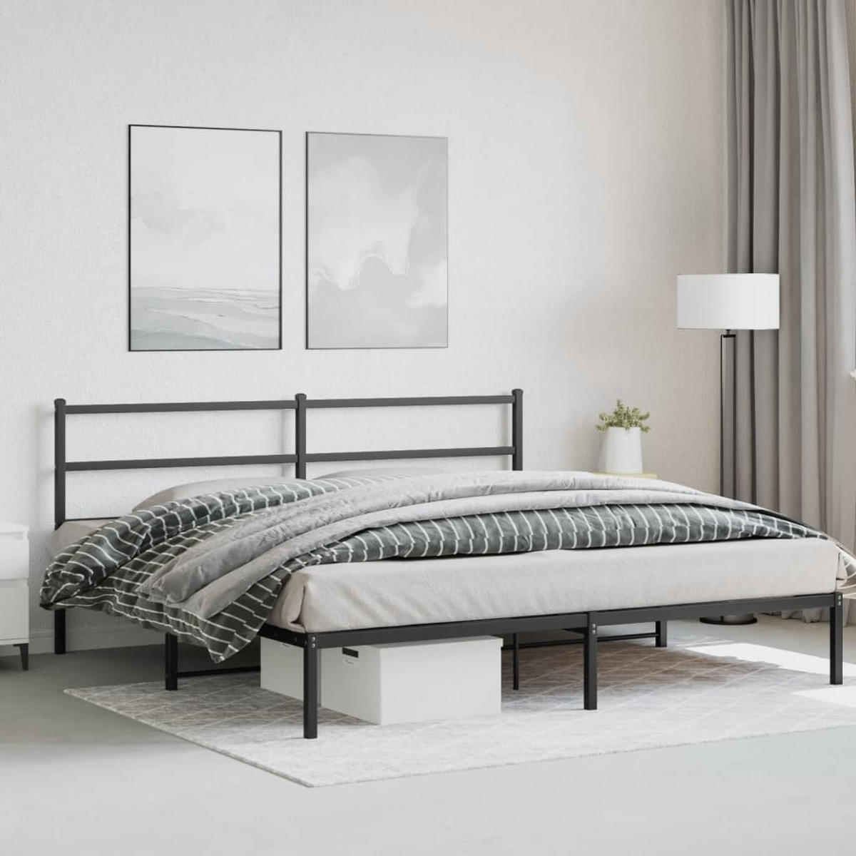 BETTGESTELL mit Kopfteil Metall Schwarz 180x200 cm - Schwarz, Metall - furnicato