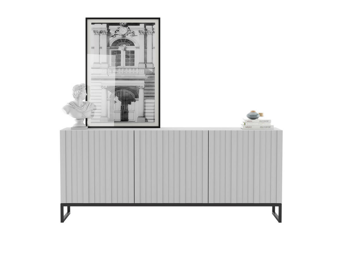 KOMMODE Elpis 3D Weiß Matt mit metallrahmen Glamour 168 cm - Schwarz/Weiß, Holzwerkstoff/Metall (168/72/36.5cm) - Meble Lindner