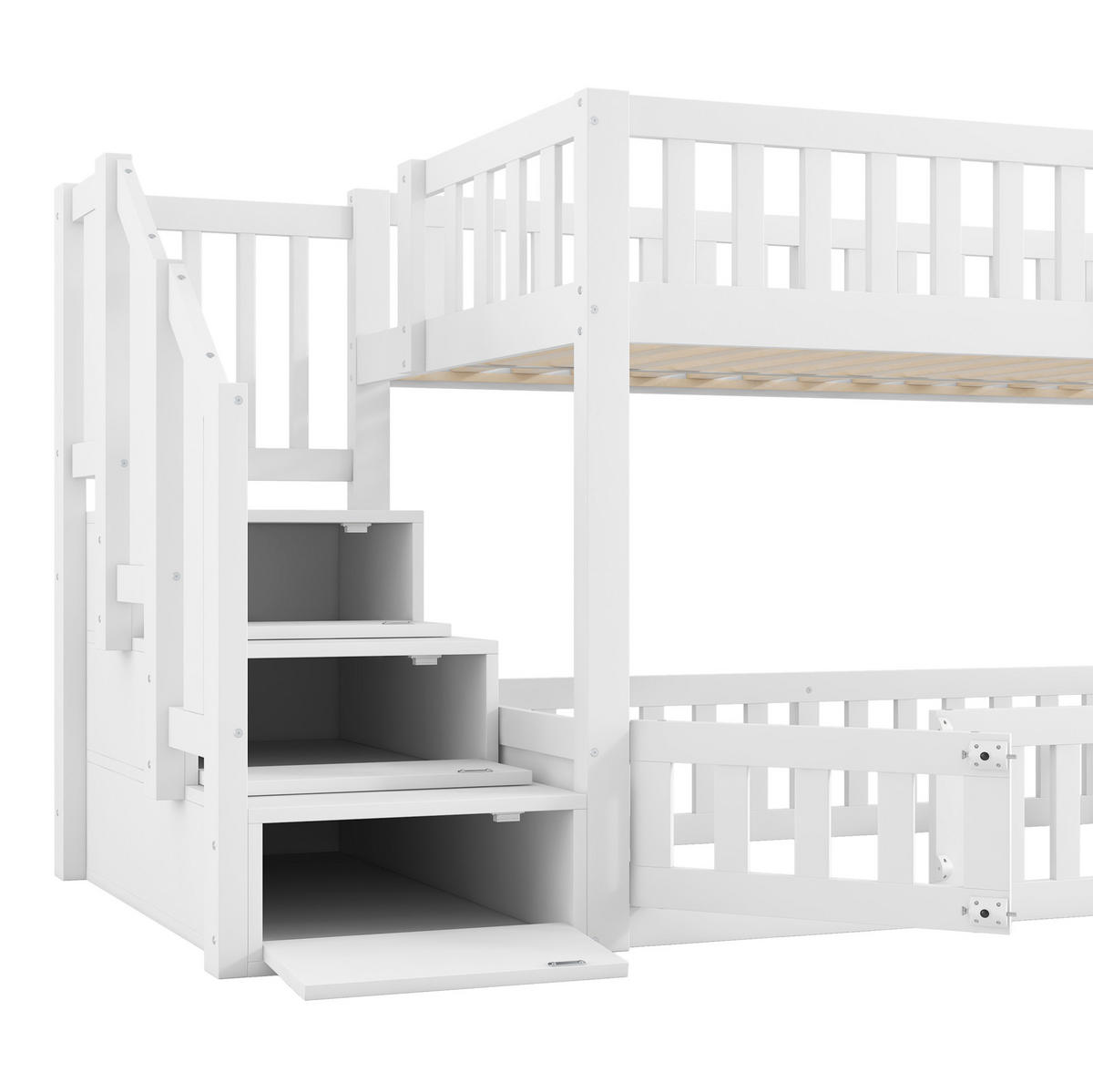 ETAGENBETT 90/200 cm aus Kiefer-MDF mit Leiter, Weiß - Weiß, Holzwerkstoff (90/200cm) - OKMYHOME