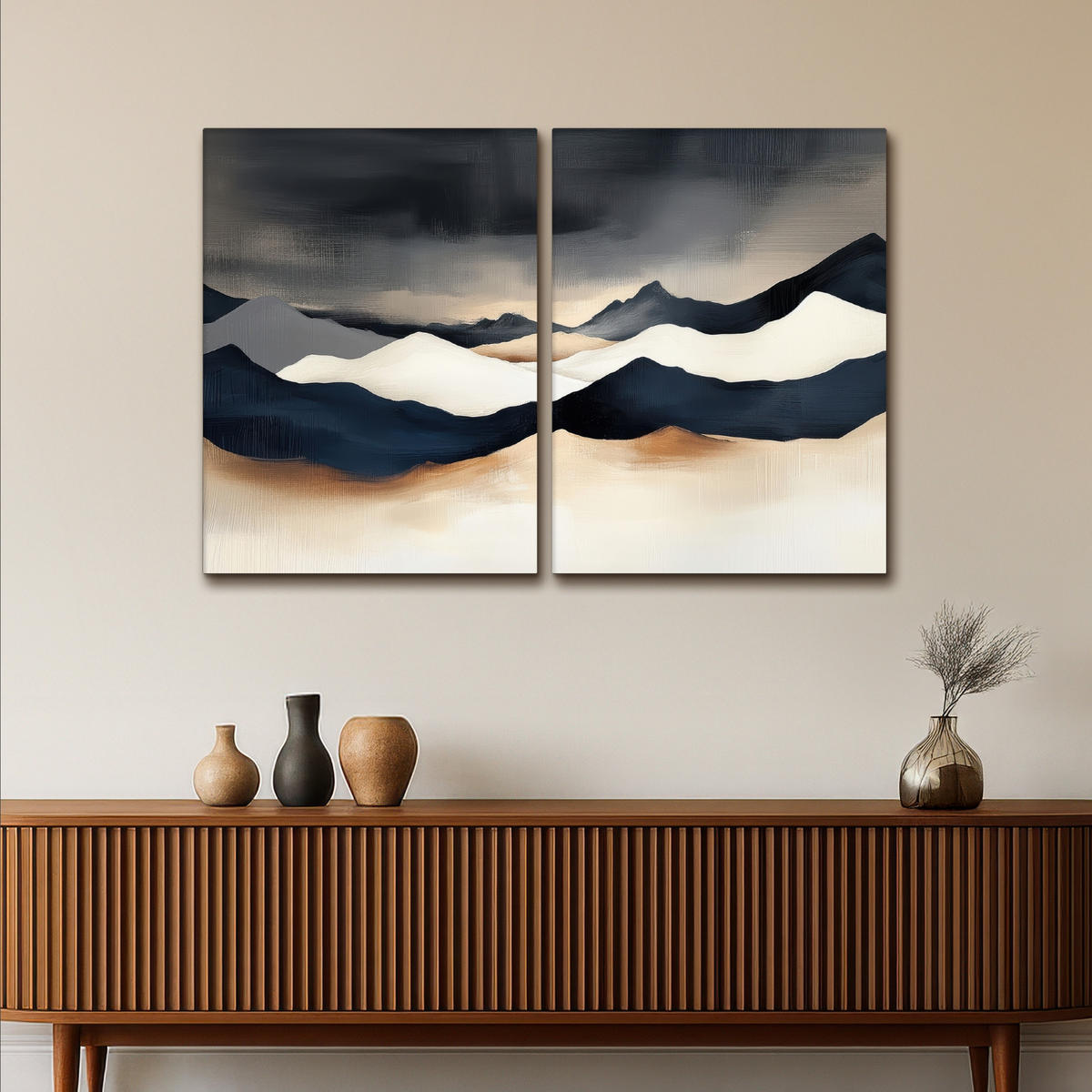 LEINWANDBILD 2er Set Landschaft - Abstrakt - Modern 120x80 cm - Dunkelblau, Textil (120/80cm) - MuchoWow