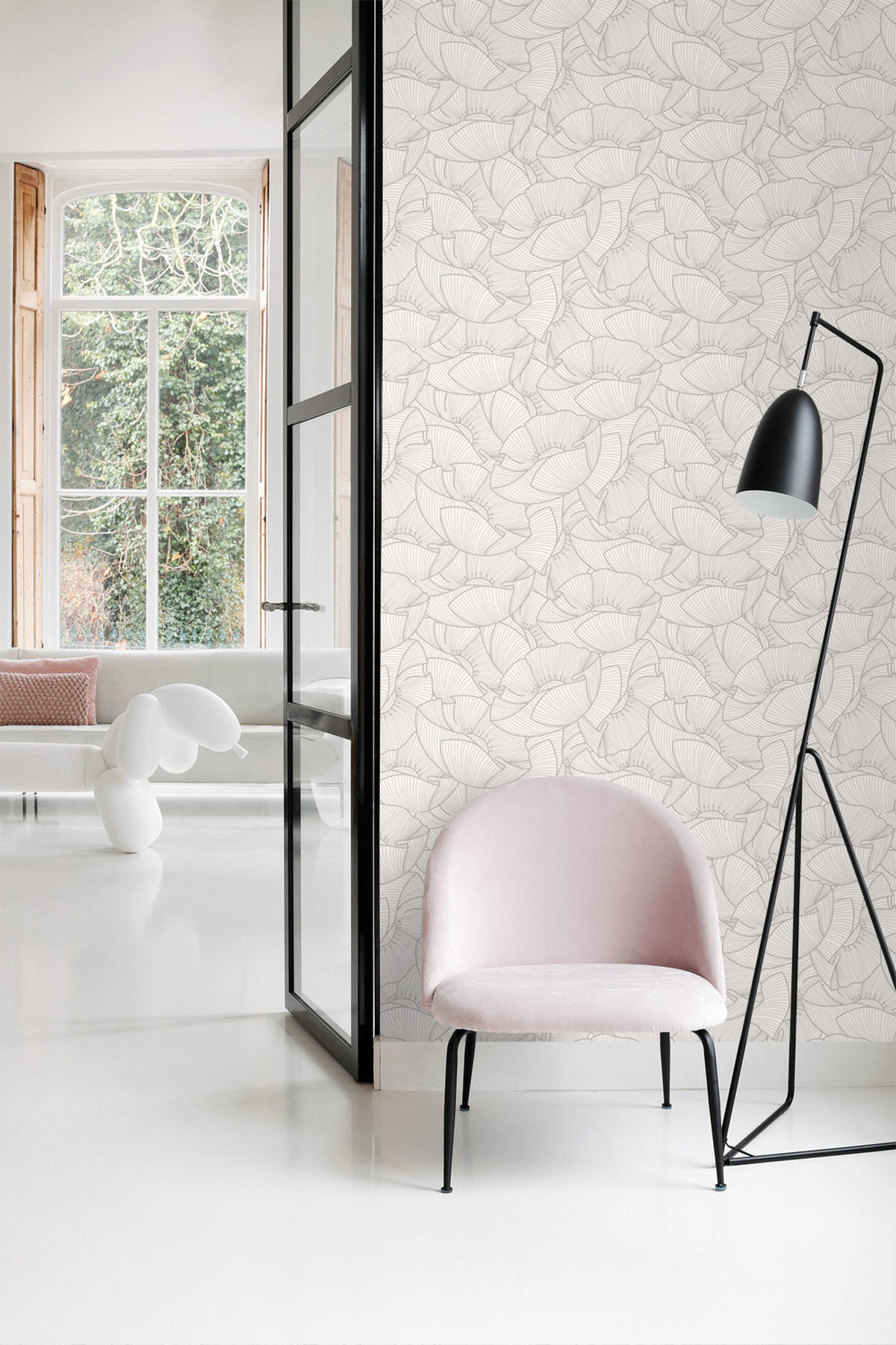 TAPETE Mohnblumen 53 cm x 10.05 m - Weiß, Papier (53/1000cm) - ESTAhome