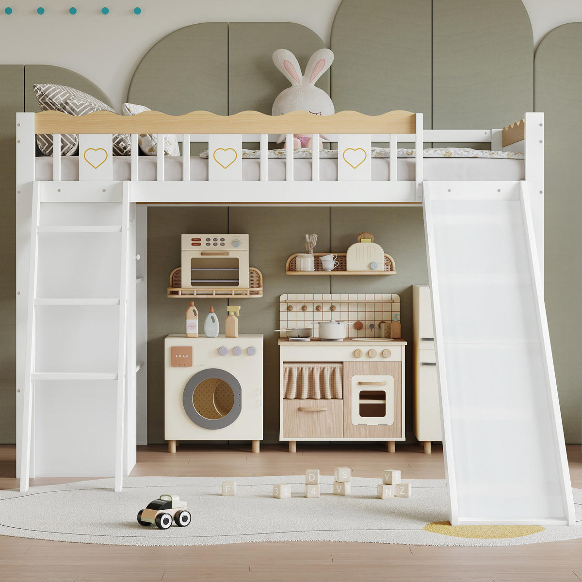 HOCHBETT 90x200 cm Rutsche Schrank Stauraum - Weiß, Holz (90/200cm) - LEBENLANG