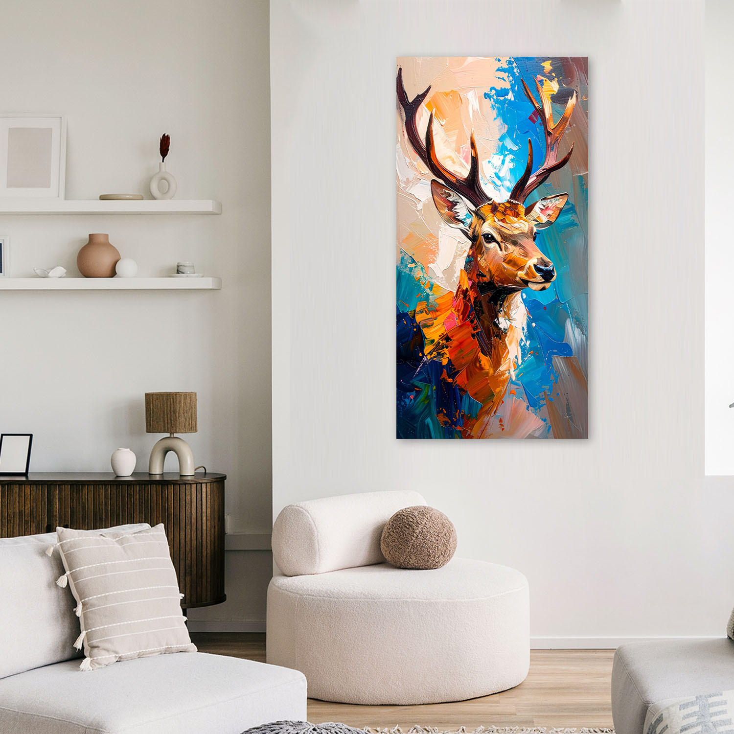 LEINWANDBILD Hirsch-Natur-Malerei-Imitation 60x120cm - Blau, Textil (60/120cm) - Feeby