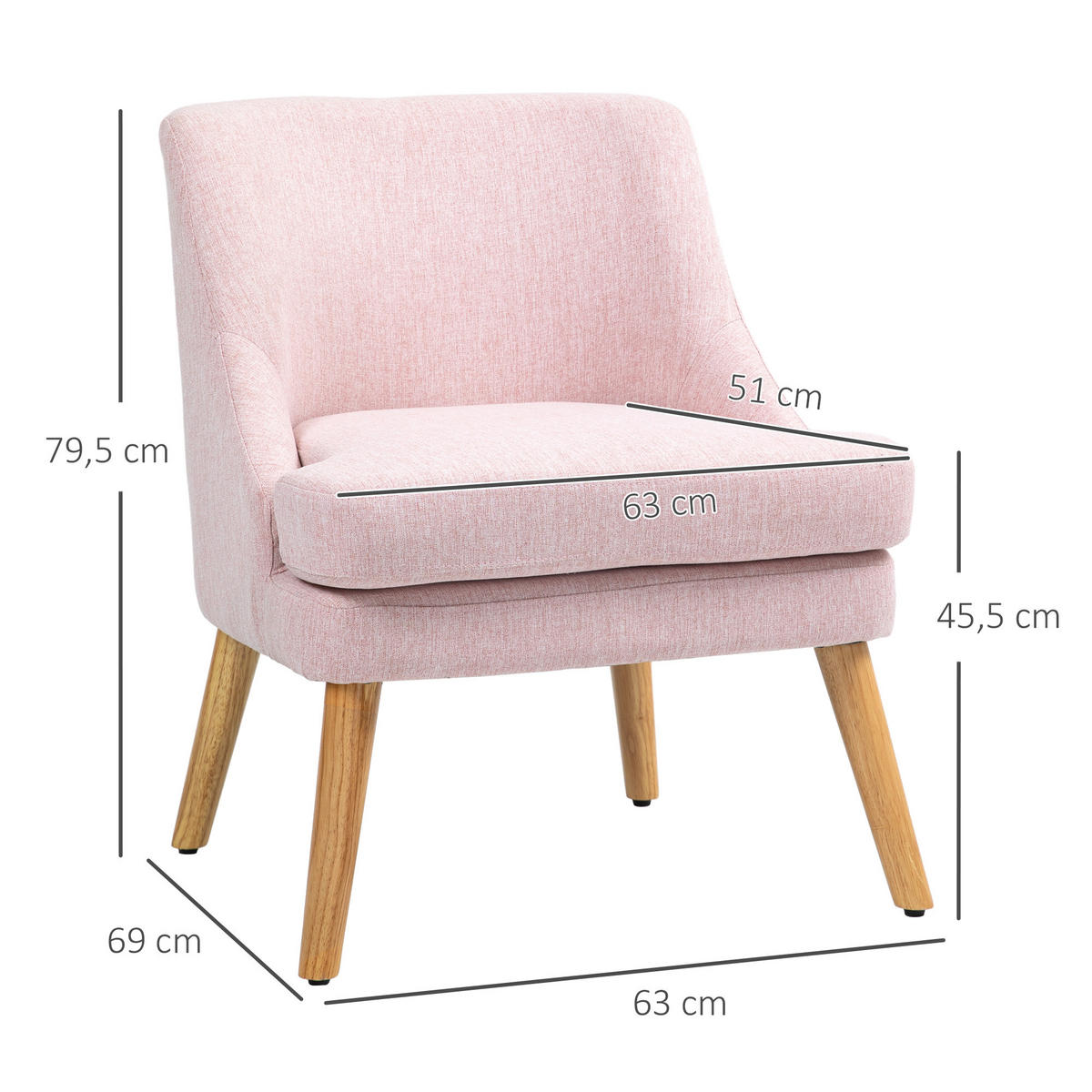 SESSEL Loungesessel mit Leinenoptik, Armlehne, Gepolstert Relaxsessel Rosa - Rosa, Textil (69/79.5/63cm) - HOMCOM