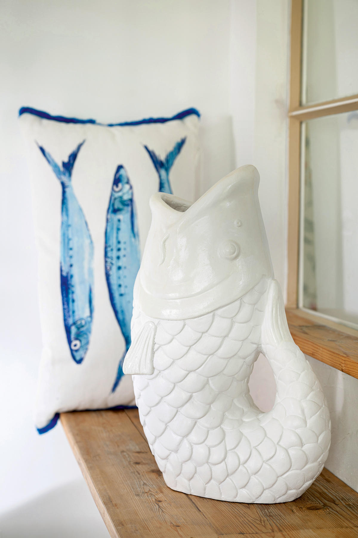 BLUMENTOPF FISCH AUßENBEREICH Weiß - Weiß, Glas/Naturmaterialien (18/45cm) - J-Line