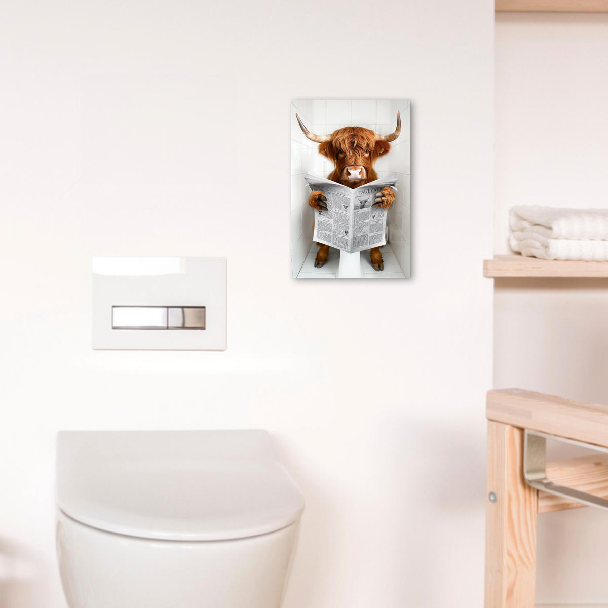 LEINWANDBILD Schottischer Highlander - Tier - Zeitung - Toilette 20x30 cm - Kastanienfarben, Textil (20/30cm) - MuchoWow