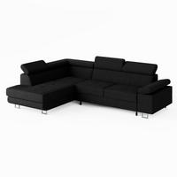 ECKSOFA CAROLINE Links Schwarz Cord-Stoff L-Form Couch mit Schlaffunktion & Bettkasten - Chromfarben/Schwarz, Textil (253/190cm)