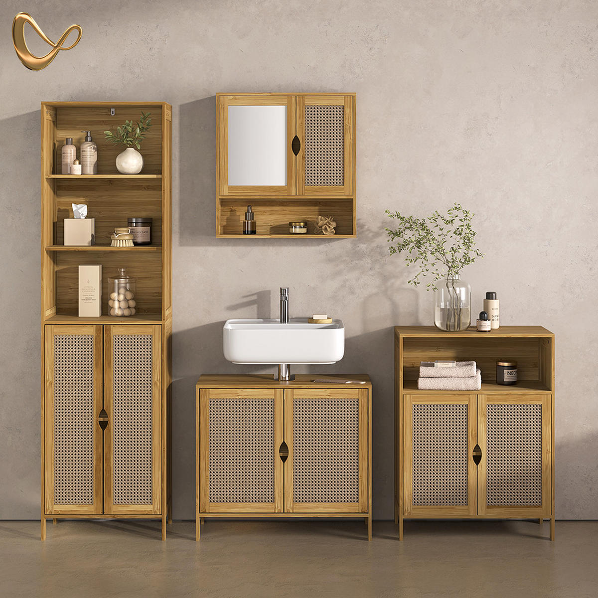 KOPALNIŠKA OMARICA Mincio, Bambus, 48 x 170 cm z 2 vrati - naravne barve, leseni material (48/170/29cm) - Livinity®