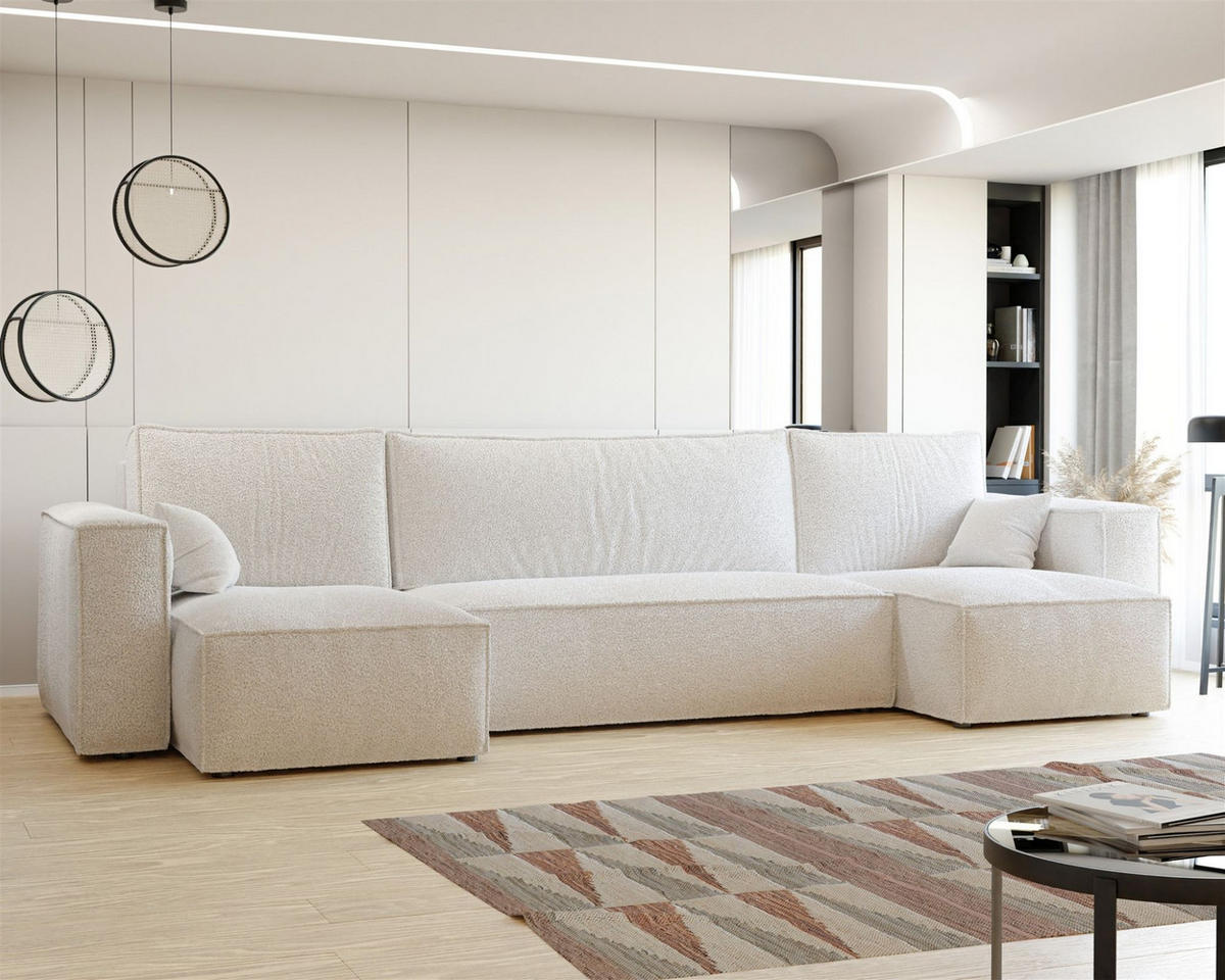 WOHNLANDSCHAFT Adara Schlaffunktion - Creme, Holzwerkstoff/Textil (312/83/145cm) - Fun Möbel