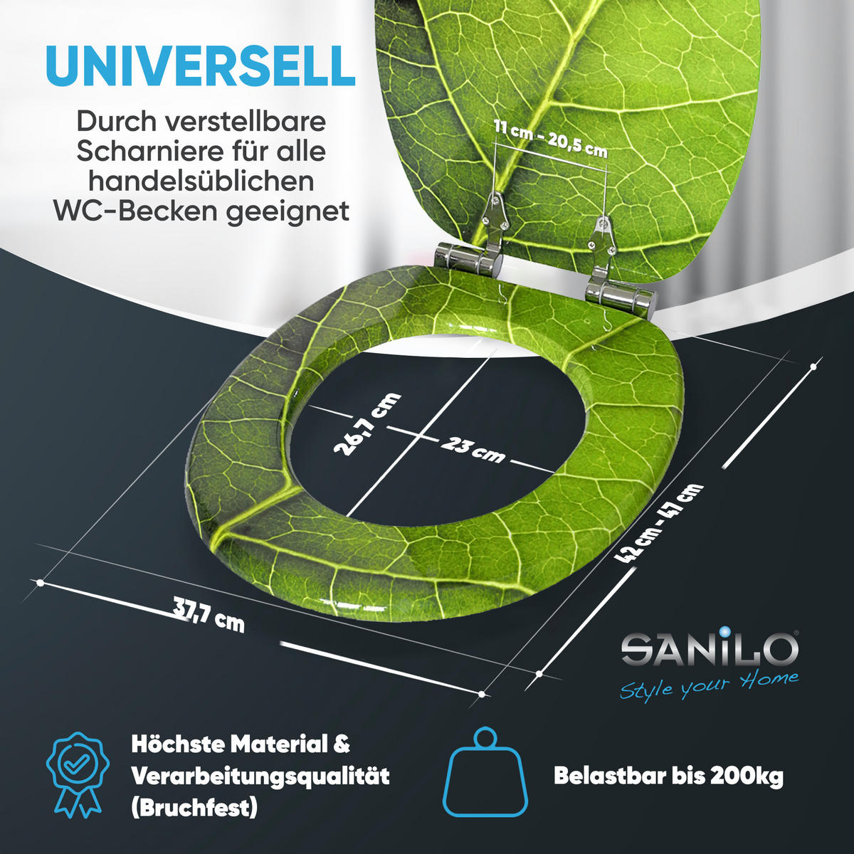 WC-SITZ mit Absenkautomatik Blatt - Grün, Holzwerkstoff (38/6/47cm) - Sanilo