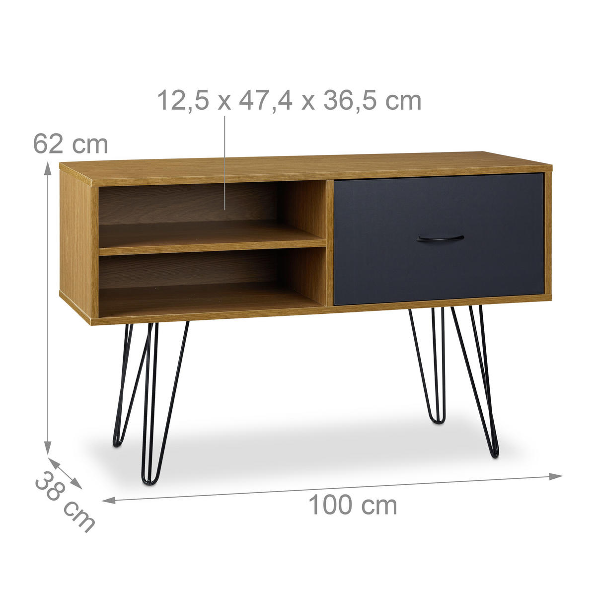 SIDEBOARD - Hellbraun, Holzwerkstoff/Metall (100/62/38cm) - Relaxdays