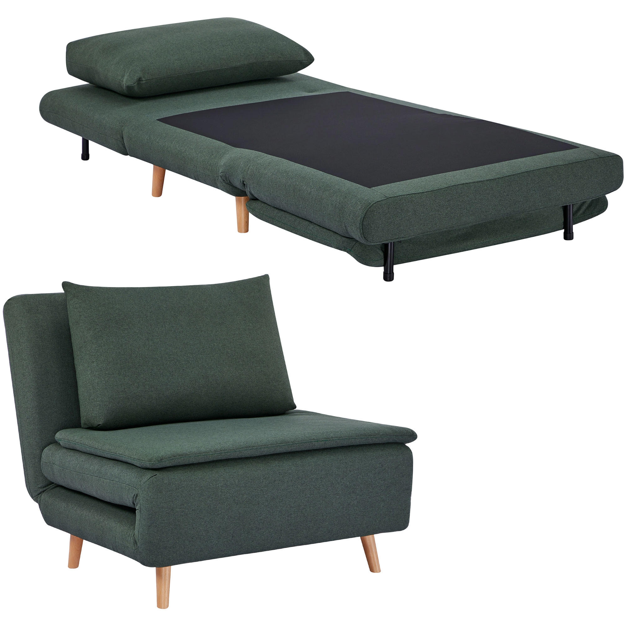 SCHLAFSESSEL 3-in-1 DE-08256 mit Bettfunktion Dunkelgrün - Dunkelgrün, Holzwerkstoff (95/80/90cm) - ComfortXL
