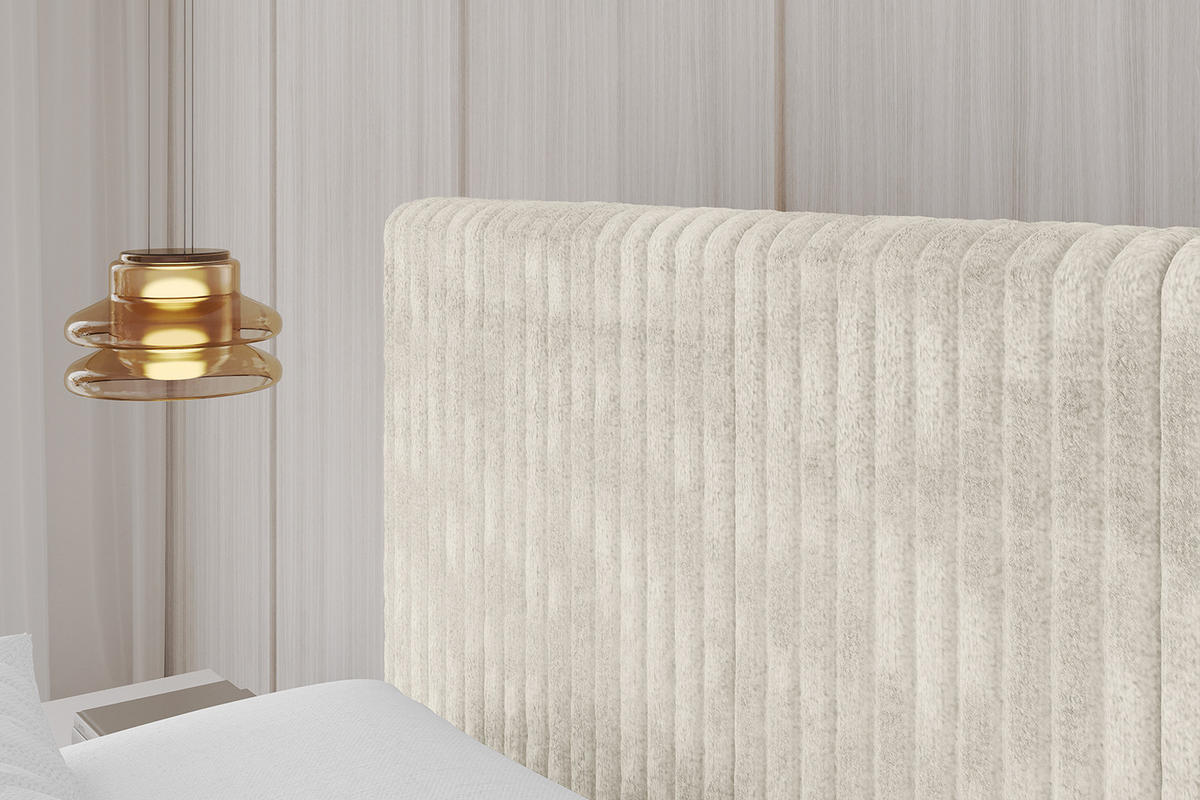POLSTERBETT mit Bettkasten, Fußteil und Lattenrost, Boxbett mit Matratze H3/H4 - ALOVA-Z-V1 - Beige, Holzwerkstoff/Textil (180/200cm) - ALTDECOR