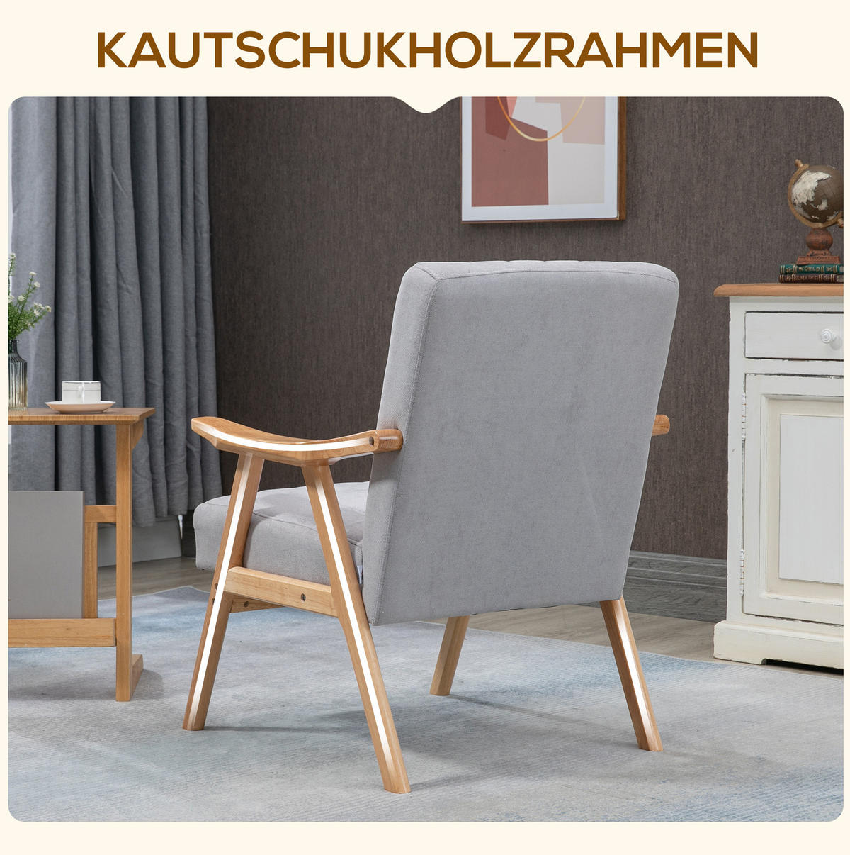 SESSEL 68x74x82 cm in Hellgrau, Skandi-Lounge mit Samtoptik, Gummiholzbeine - Hellgrau, Kunststoff (74/82/68cm) - Modfu