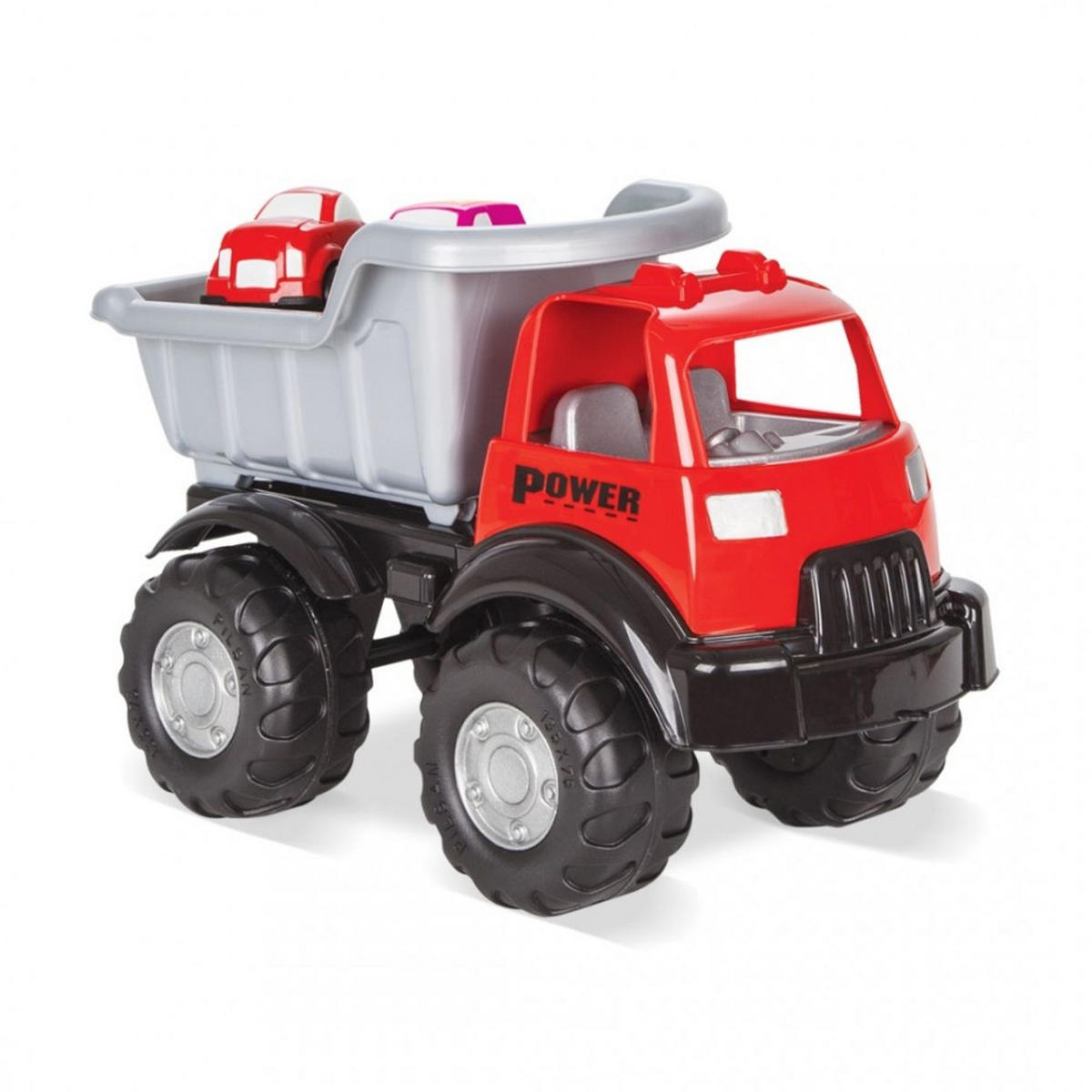 SPIELZEUGAUTO Spielzeug-LKW Power 06517 rot zwei kleine Autos, LKW-Kipper, Räder, ab 3 Jahren, Kunststoff - Schwarz, Kunststoff (26/31/49cm) - Pilsan