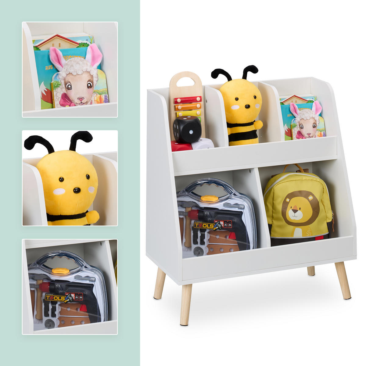 KINDERREGAL - Weiß, Holz/Holzwerkstoff (60/66/30cm) - Relaxdays